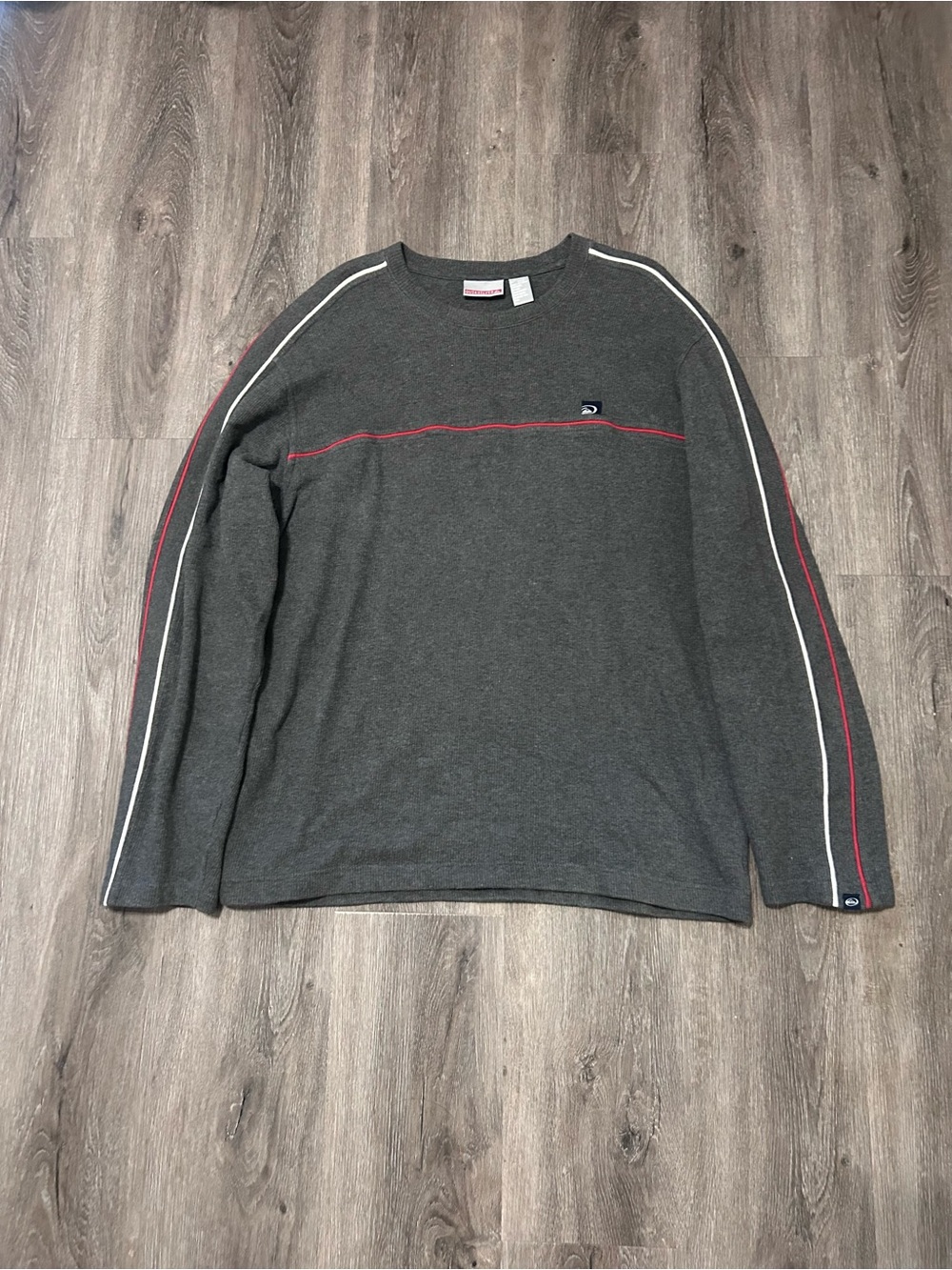 Y2K Quicksilver Sweatshirt Gray Red White Striped Surf Men’s Sz XL